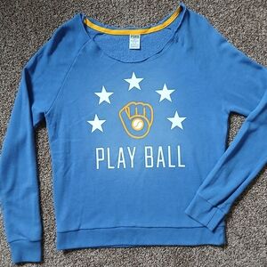 Victoria's Secret Blue 'Play Ball' Sweatshirt with Yellow Highlights